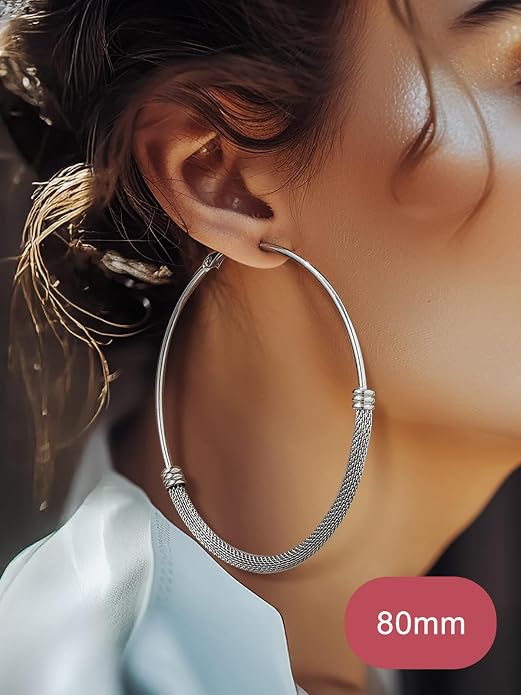 FOCALOOK 14K Gold Plated Hoop Earrings, Lightweight Hypoallergenic Large Stainless Steel Black Hoops Earrings for Women 20/30/40/50/60/70/80mm