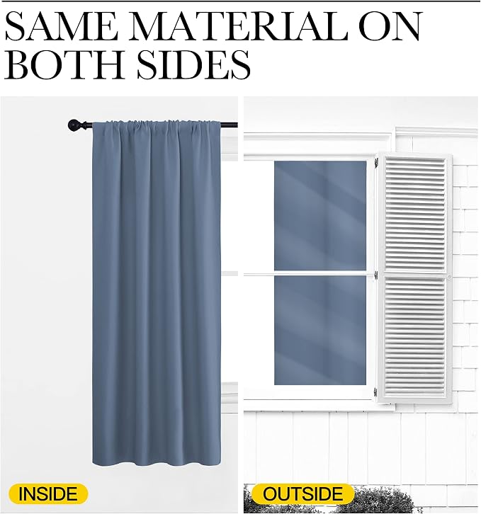 NICETOWN Blackout Curtains Window Draperies - Window Treatment Thermal Insulated Solid Room Darkening Drapes for Bedroom (Stone Blue, Set of 2 Panels, 52 by 84 inches Long)