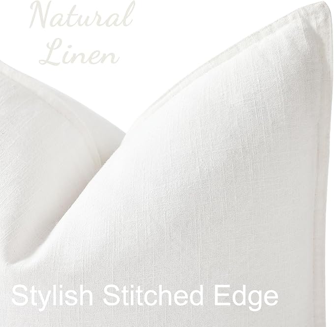 decorUhome Fall Cream White Linen Throw Pillow Covers 20x20 Set of 2 | Decorative Soft Cozy Modern Farmhouse Boho Accent Pillow Cases with Flange Edges for Couch Bed Sofa Living Room Home Decor
