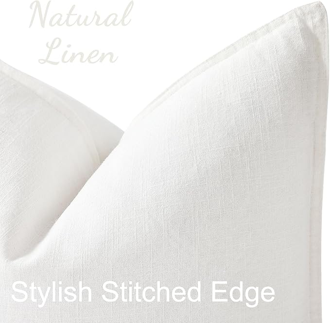 decorUhome Fall Cream White Linen Throw Pillow Covers 24x24 Set of 2 | Decorative Soft Cozy Modern Farmhouse Boho Accent Pillow Cases with Flange Edges for Couch Bed Sofa Living Room Home Decor