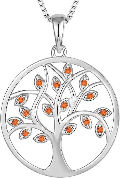 YL 925 Sterling Silver Tree of Life Necklace for Women Round Tree Pendant Birthstone Jewelry for Mom