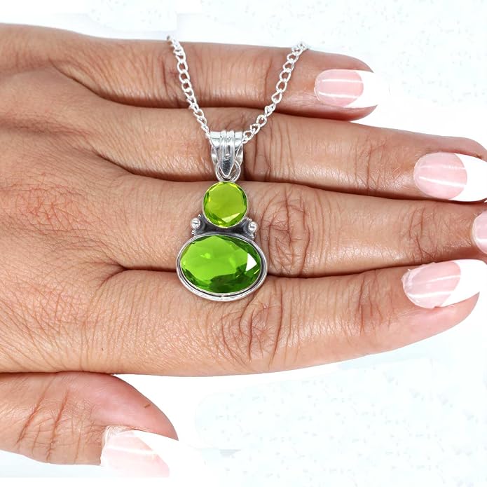 Handmade Genuine 925 Sterling Silver Pendant Necklace Natural Gemstone Crystal, Lapis, Onyx, Amber Oval Round Boho Jewelry For Women