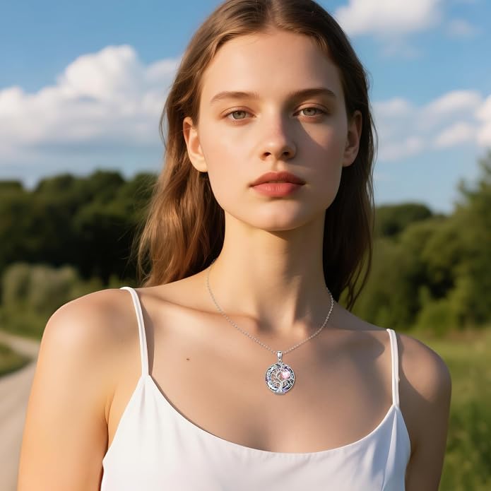 Tree Of Life Birthstone Necklace 925 Sterling Silver Crystal Family Tree Pendant Necklaces Heart Birthstone Jewelry For Women Female Anniversary Birthday Gifts