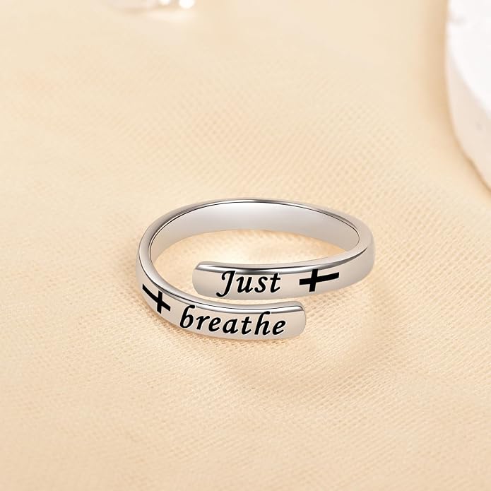BEILIN 925 Sterling Silver Inspirational Jewelry Rings Adjustable Ring Personality Encouragement Gift for Teens Women