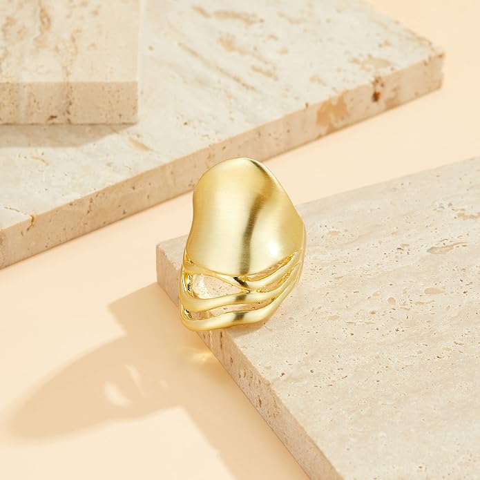 Chunky Rings for Women Gold and Silver Statement Rings Mask Dome Gold Plated Fashion Band Ring Cocktail Costume Jewelry Gift