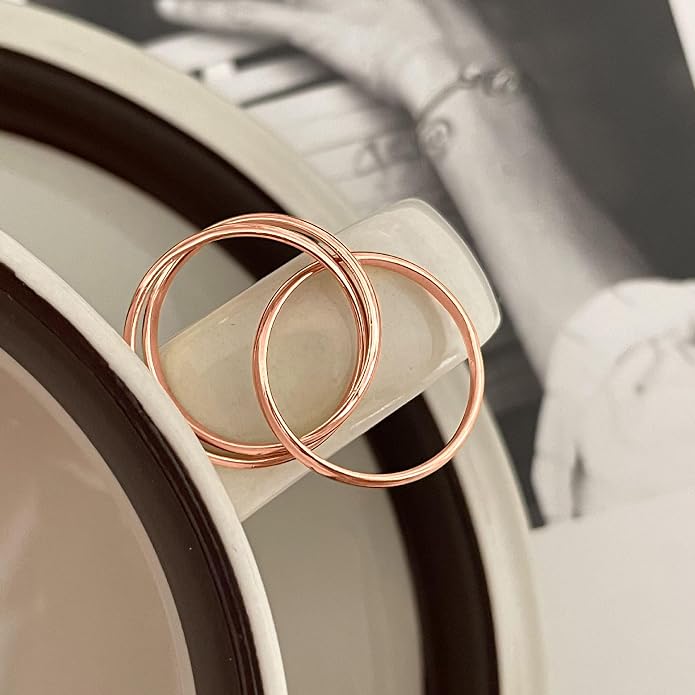 14K Gold Plated Interlocking Fidget Anxiety Ring 925 Sterling Silver Stackble Rings for Women Men Rolling Triple Spinner Ring Minimalist Trendy Knuckle Rings Jewelry Birthday Graduation Gifts