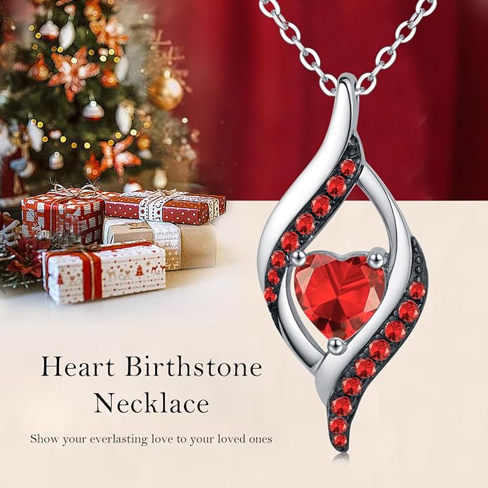 KiiKii Birthday Gifts for Women Birthstone Necklace Platinum Plated 925 Sterling Silver Forever Love Heart Pendant Meaningful Jewelry Gifts for Wife Mom