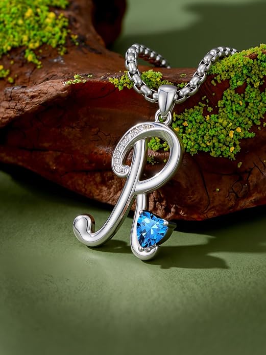 Birthday Gifts for Women Alphabet A to Z Initial Birthstone Pendant Necklaces for Women - 18k White Gold Plated Personalized Name Jewelry Anniversary Graduation Gifts for Wife Her Daughter Girlfriend(with Gift Box)
