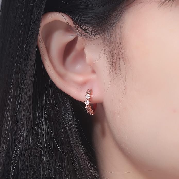 CiNily Small Hoop Earrings for Women Girls Flower Cubic Zirconia Huggie Earrings Hypoallergenic 14K Yellow Gold Plated Cartilage Earrings