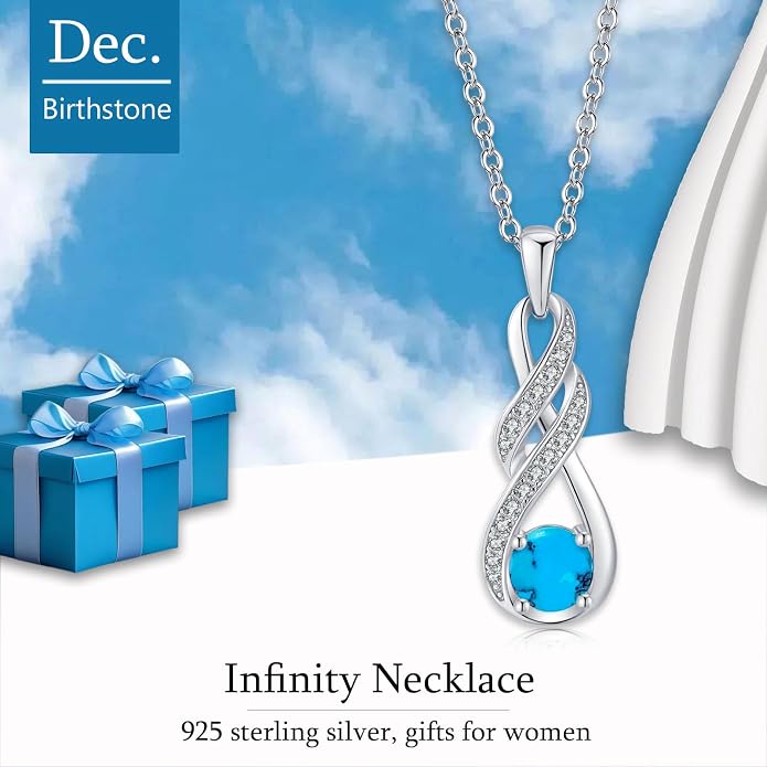 Birthstone Necklaces for Women 925 Sterling Silver Infinity Pendant Created Gemstone Jewelry for Her, 16"+2"