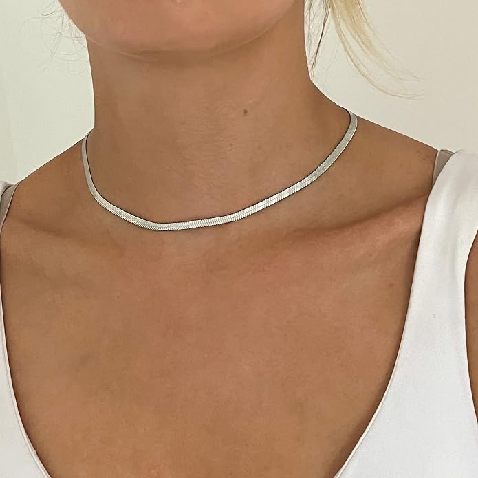 CHESKY Gold Necklace for Women-14K Plated/S925 sterling silver Snake Chain Necklace Dainty Simple Chunky Herringbone Necklace Gold Choker Necklaces Jewelry for Women Mothers Day Gifts for Mom