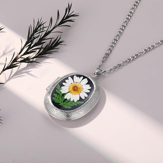 AUNTESIGN Forget-Me-Not and Queen Anne's Lace Pressed Wildflower Necklace | Birth Month Flowers Necklace | Gold/Silver Pressed Flower Jewelry | Mother's Day | Gift For Her