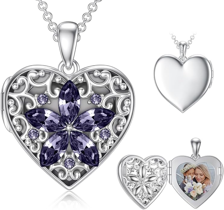Dorunmo Personalized Locket Necklace 925 Sterling Silver that Holds Pictures Butterfly Birthstone Photo Heart Locket Custom Jewelry Congratulations New Beginnings New Job Gifts for Women