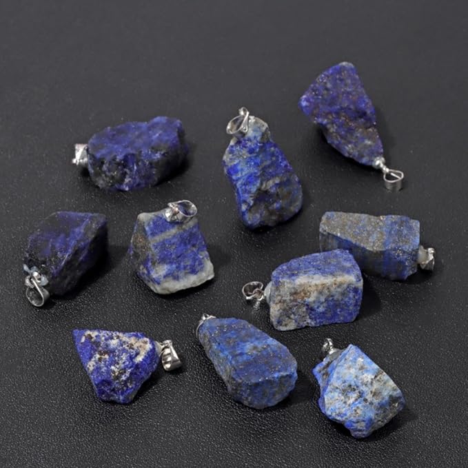10pcs Irregular Raw Natural Lapis Lazuli Rock Stone Pendant Healing Crystal Chakra Gemstone Charm for Jewelry Making DIY Necklace Earrings Accessories Reiki