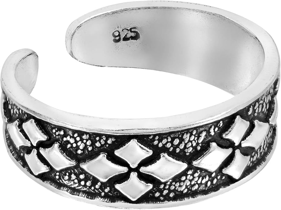 AeraVida .925 Sterling Silver Adjustable Toe Ring or Pinky Ring 5mm Wide Open Band, Stackable Minimalist Summer Foot Jewelry | Sun Moon Star Turtle Butterfly Leaf Olive Branch Ocean Wave Yin Yang Design