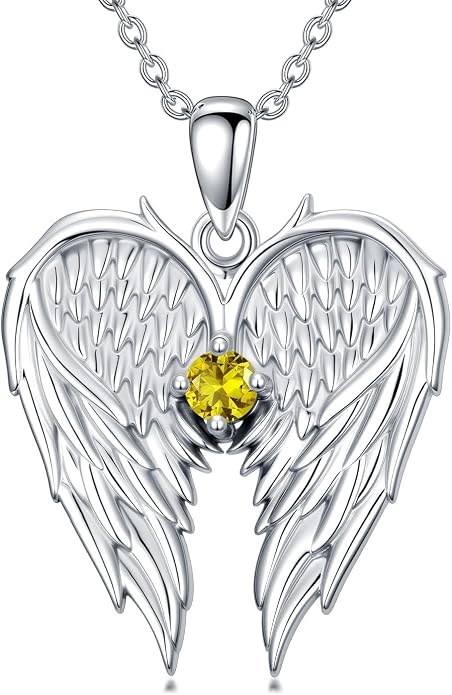 Dorunmo Guardian Angel Wing Pendant Birthstone Heart Necklace Birthday Jewelry Gifts for Women Mom Wife Daughter