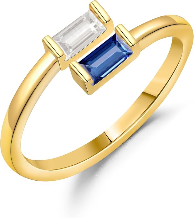 JSJOY Birthstone Rings for Women Dainty Emerald Blue Ring Birthday Gifts for Mom Her Gemstones CZ Ring for Teens Gold Rings That Don't Tarnish Adjustable Ring Jewelry Gifts