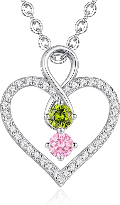 LOUISA SECRET Double Birthstone Necklaces for Women, 925 Sterling Silver Infinity Love Heart Pendant Necklace for Her, Birthday Anniversary Valentine's Day, Christmas, Wedding, Graduation Gift for Her, Personalized Gifts, Jewelry Gifts for Wife Mom Gir...