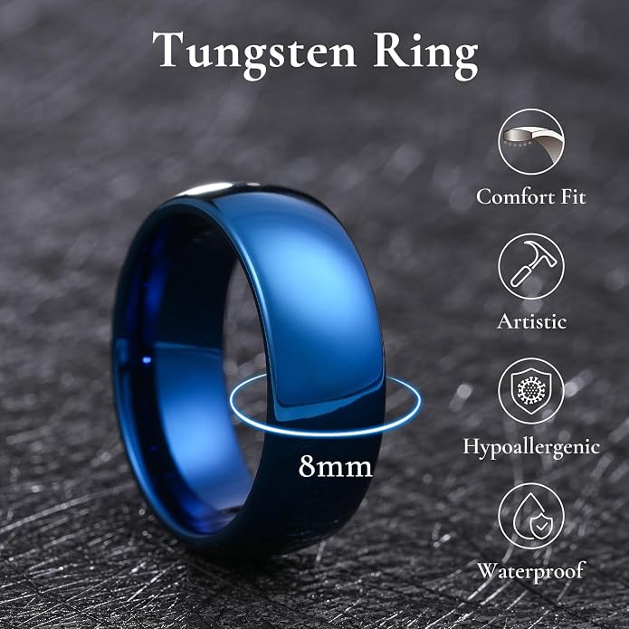 King Will Tungsten Carbide Wedding Band for Men Women Promise Rings for Couples Domed High Polish