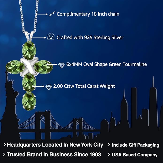 Gem Stone King Cross Pendant Necklace for Women | 925 Sterling Silver | 6X4MM Gemstone Birthstone | Jesus Christian Religious Crucifix Jewelry Gifts | 18 Inch Chain