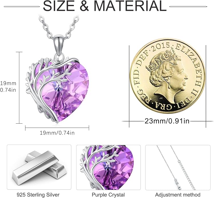 Tree of Life Necklace for Women 925 Sterling Silver Crystal Tree of Life Pendant Necklace Crystal Pendant Jewelry Gift for Women