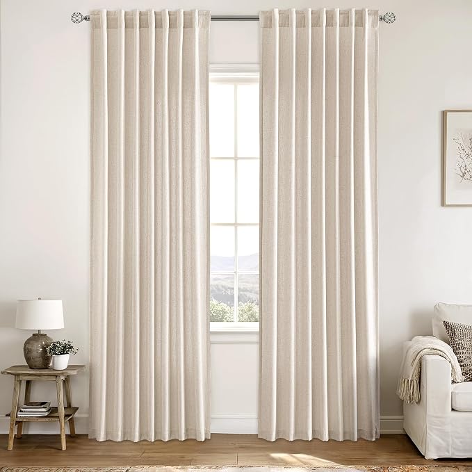 MIULEE Non-See-Through Privacy Linen Curtains 52W x 72L Inch Birch | 2 Panels, Light Filtering, Semi Sheer Window Curtains, Farmhouse Textured, Back Tab Drapes for Bedroom Living Room