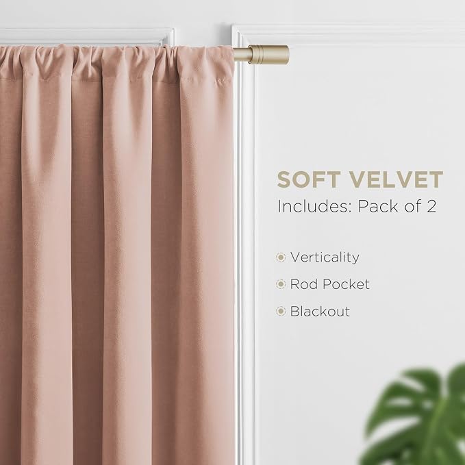 Joydeco Blackout Velvet Curtains Candy Pink 84 Inch Rod Pocket | Luxury Thermal Insulated Velvet Curtains for Bedroom Living Room, Soundproof Blackout Window Drapes