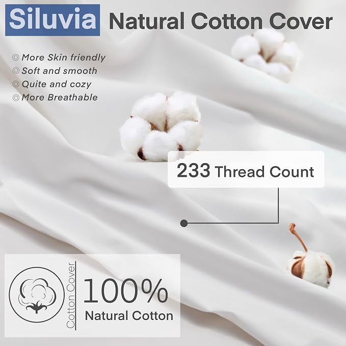 Siluvia 24x24 Pillow Inserts Set of 2 Square Throw 24 Euro Pillows with 100% Cotton Cover for Sofa, Couch, and Bed - White | 100% pure cotton cover, soft and breathable