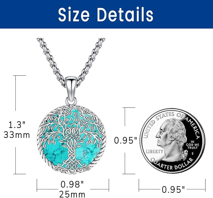Turquoise Jewelry for Women Men 925 Sterling Silver Pendant Urn Necklaces for Ashes Picture Locket Necklace Thor Hammer Yggdrasil Virgen De Guadalupe St Michael Christopher Judas Witches Knot Necklace