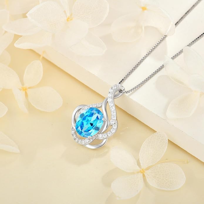 Birthstone Necklace for Women 925 Sterling Silver Pendant Necklaces Oval Cut Cubic Zirconia Necklace Jewelry