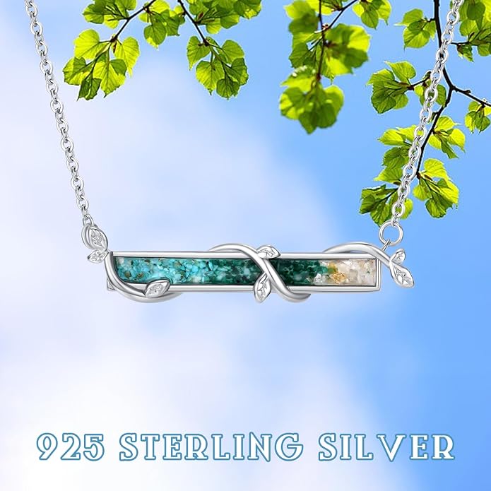 Bar Opal Leaf Necklace For Women S925 Sterling Silver White Opal Pendant with Leaf Charm Bar Pendant Jewelry Gift For Mom Daughter Wife