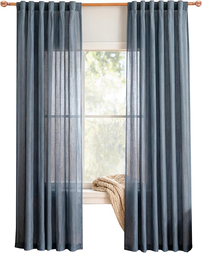 MYSKY HOME 72 Inches Long Semi Sheer Curtains Light Filtering Window Drapes Door Curtains for Closet Doorways, Short Curtain Panels Elegant Look for Classroom/Guestroom, 50" x 72", Dusty Blue, 2 Pcs