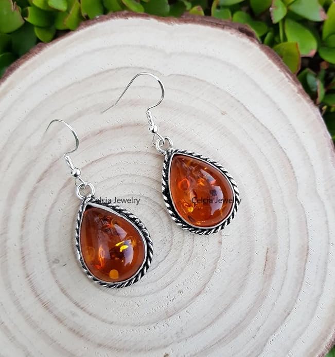 Pure 925 Sterling Silver Dangle Drop Earrings for Women, Pear Gemstone Handcrafted Earrings for Women & Girl ('Amethyst)