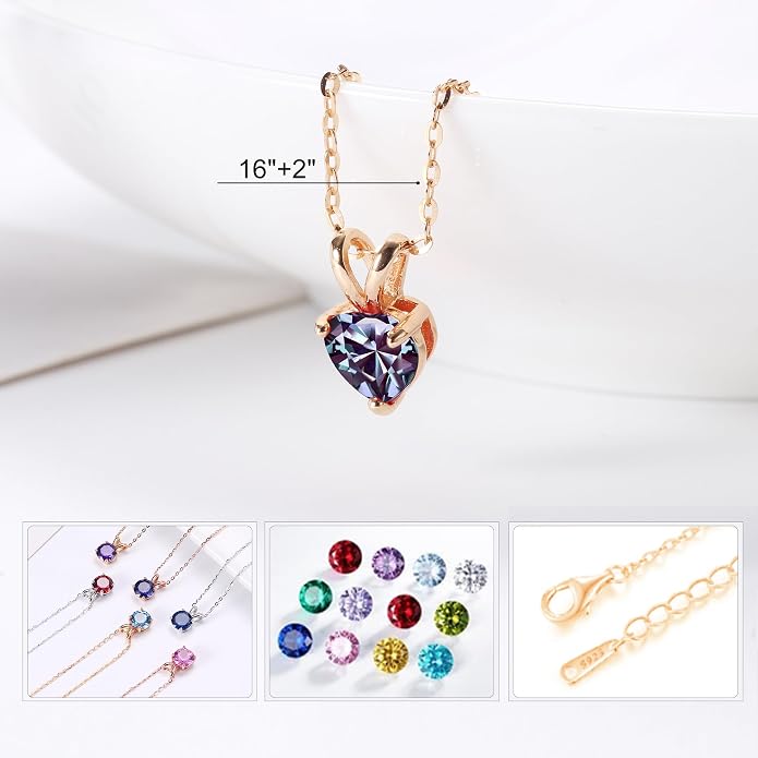 SMILEST Dainty Heart Birthstone Necklace for Women, 925 Sterling Silver Necklace Sparkling Heart Pendant, Anniversary Birthday Gifts for Women Mom Wife Daughter Girlfriend Grandma