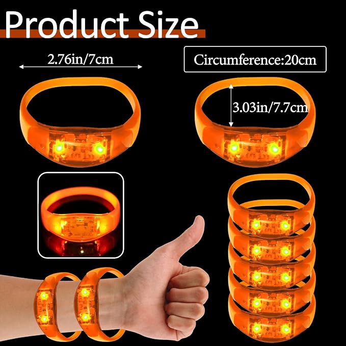 24 Pcs LED Glow Bracelets Sound Activated Led Flashing Bracelet Music Control Light Up Bracelets,Glow in The Dark Party Supplies For Birthday Carnival Concerts Night Events Christmas Gift (orange)