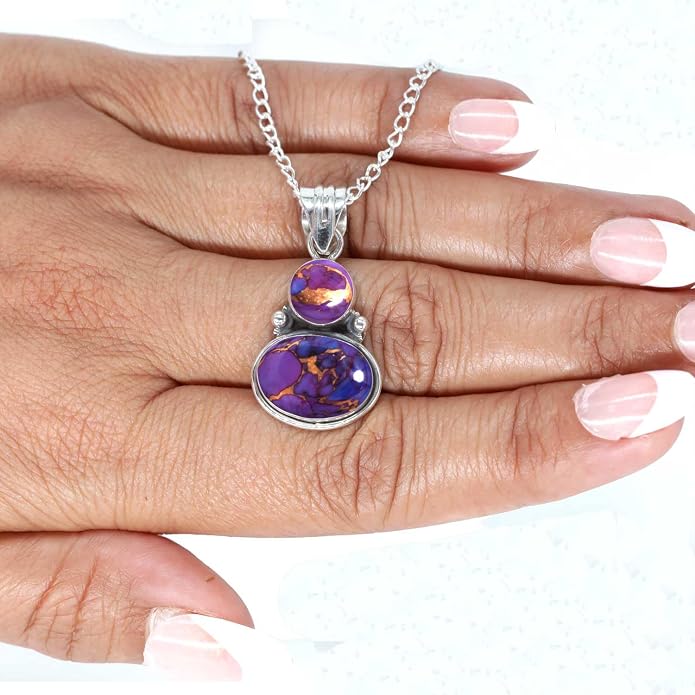 Handmade Genuine 925 Sterling Silver Pendant Necklace Natural Gemstone Crystal, Lapis, Onyx, Amber Oval Round Boho Jewelry For Women