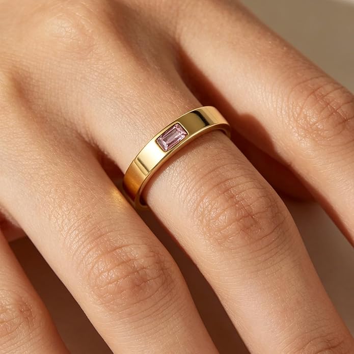 Birthstone Rings for Women 14K Gold Plated Stackable Band Non Tarnish Gold Rings Hypoallergenic Anniversary Mother's Day Christmas Gift for Her