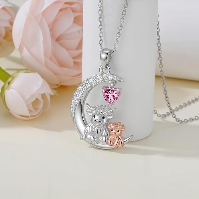 PELOVNY Teddy Bear Necklace for Women 925 Sterling Silver Bear/Highland Cow/Fox/Cat/Axolotl Birthstone Necklace Christmas Birthday Jewelry Gifts for Mom Daughter Wife Sister