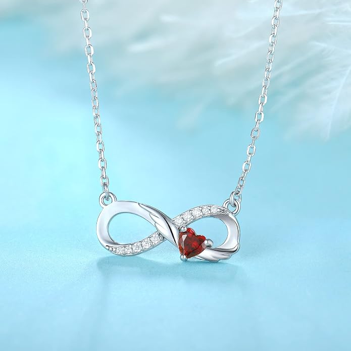 STARCHENIE Infinity Necklace 925 Sterling Silver Angel Wings Heart Birthstone Necklace for Women