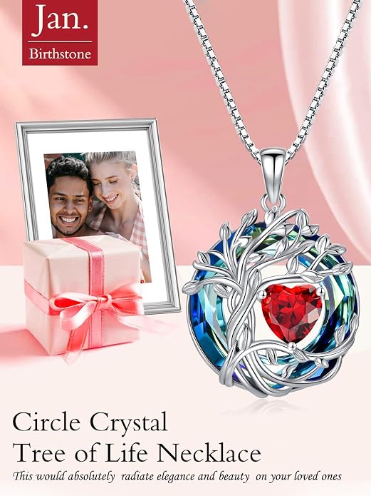 TOUPOP Tree of Life Birthstone Necklace Sterling Silver Pendant Birthstone Necklaces with Blue Crystal Anniversary Birthday Jewelry for Women Mom Wife Her