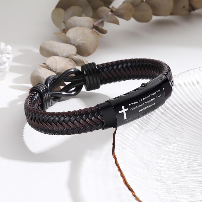VNOX Men's Inspirational Mantra Engarved Handmade Braided Leather Adjustable Cuff Bangle Bracelet Encouragement Motivational Gift for Men