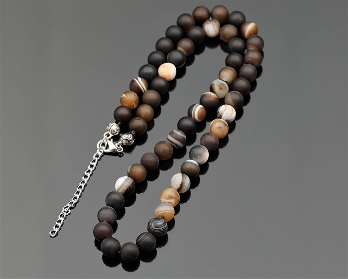 Natural Gemstone Beaded Choker Necklace | 8mm Handmade Adjustable Jewelry for Men & Women | Chakra Balancing Crystal Necklace | Spiritual Gift | Macrame Cord with Extender