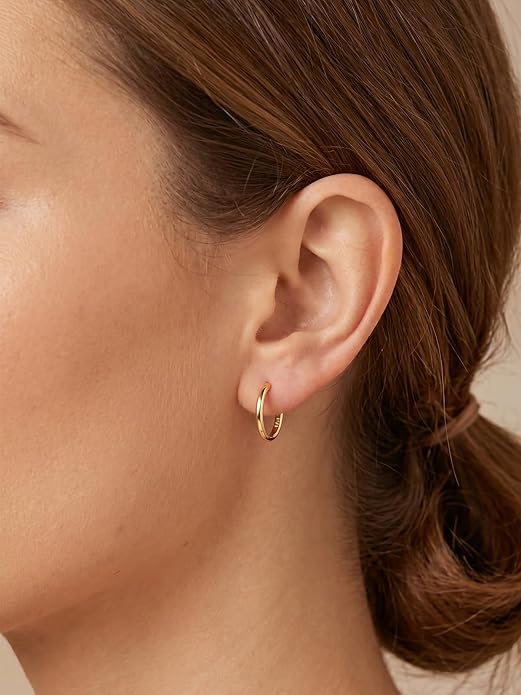 Silvora Sterling Silver Hoop Earrings for Women, Small Hoops 14K Gold Plated/925 Silver/Rose Gold/Black, Hypoallergenic Huggie Lightweight Cartilage Sleeper Earrings 8/10/12/14/16/18/20mm