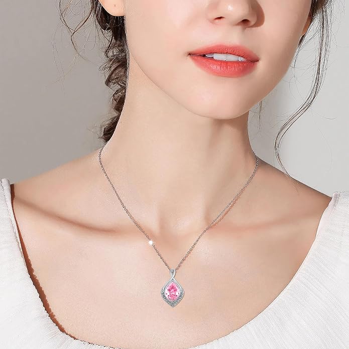 PELOVNY Celtic Knot Necklaces for Women 925 Sterling Silver Gemstone/Birthstone Teardrop Infinity Necklace Irish Celtic Pendant Jewelry Gifts for Mom Daughter Wife