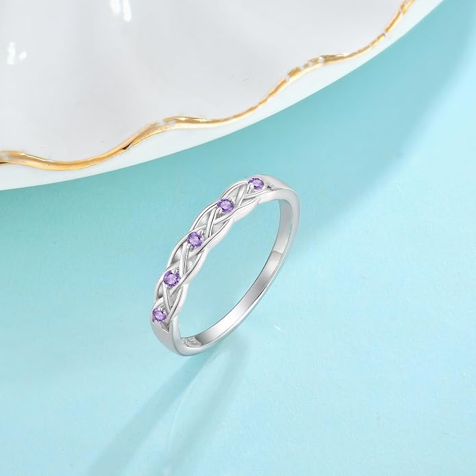Infinity Celtic Knot Ring 925 Sterling Silver Twisted Knot Birthstone Ring Statement Rings for Women Size 5-10