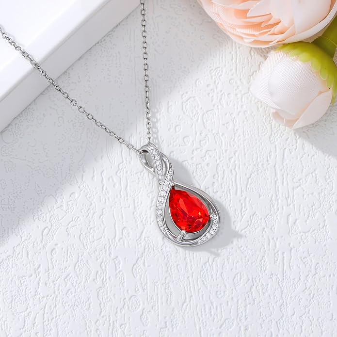 Teardrop Necklace 925 Sterling Silver Birthstone Necklace for Women Pendant Infinity Love Anniversary Birthday Jewelry Gifts for Mom Her Wife