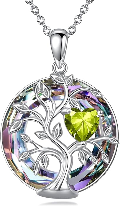 Tree Of Life Birthstone Necklace 925 Sterling Silver Crystal Family Tree Pendant Necklaces Heart Birthstone Jewelry For Women Female Anniversary Birthday Gifts