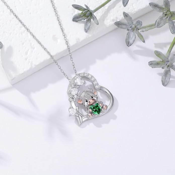 PELOVNY Teddy Bear Necklace for Women 925 Sterling Silver Bear/Highland Cow/Fox/Cat/Axolotl Birthstone Necklace Christmas Birthday Jewelry Gifts for Mom Daughter Wife Sister