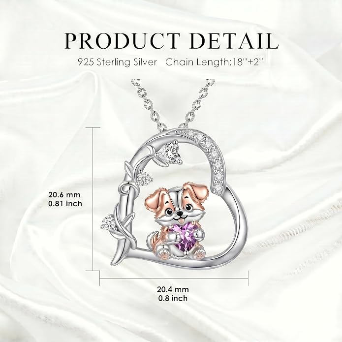 PELOVNY Teddy Bear Necklace for Women 925 Sterling Silver Bear/Highland Cow/Fox/Cat/Axolotl Birthstone Necklace Christmas Birthday Jewelry Gifts for Mom Daughter Wife Sister
