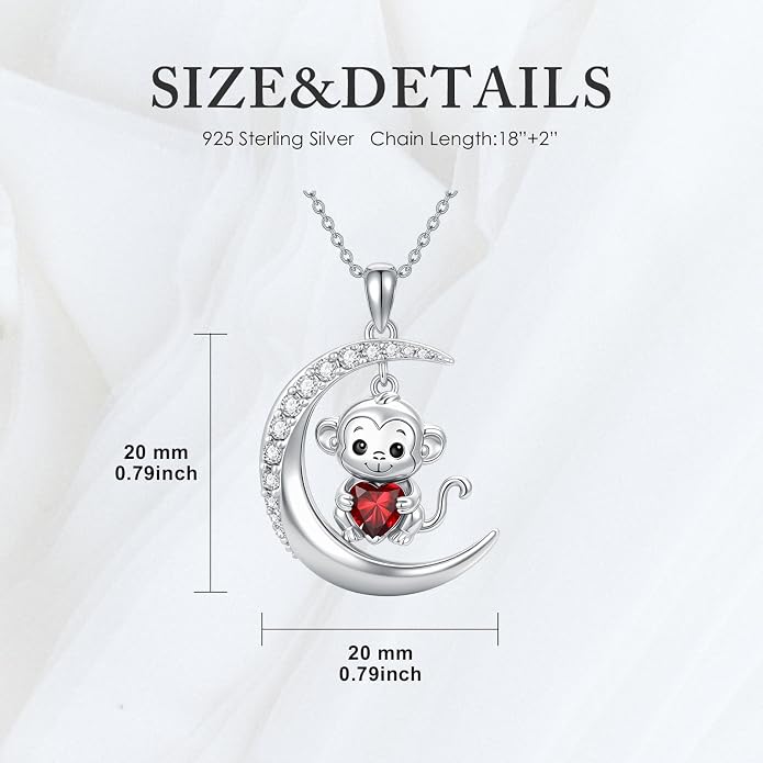 PROESS Animal Birthstone Necklace 925 Sterling Silver Otter/Axolotl/Hippo/Elephant/Dachshund/Monkey/Red Panda Pendant Necklace Animal Birthstone Jewelry Gifts for Women